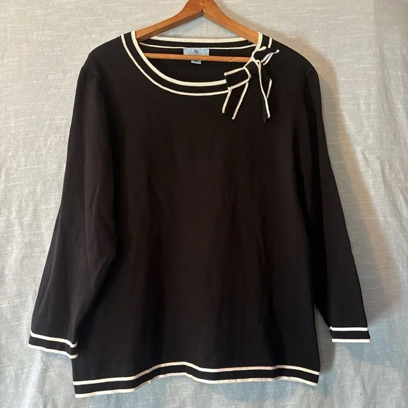 CeCe Sweater Pullover 3/4 Sleeve Black/White Trim Women’sSz XL - Picture 1 of 6